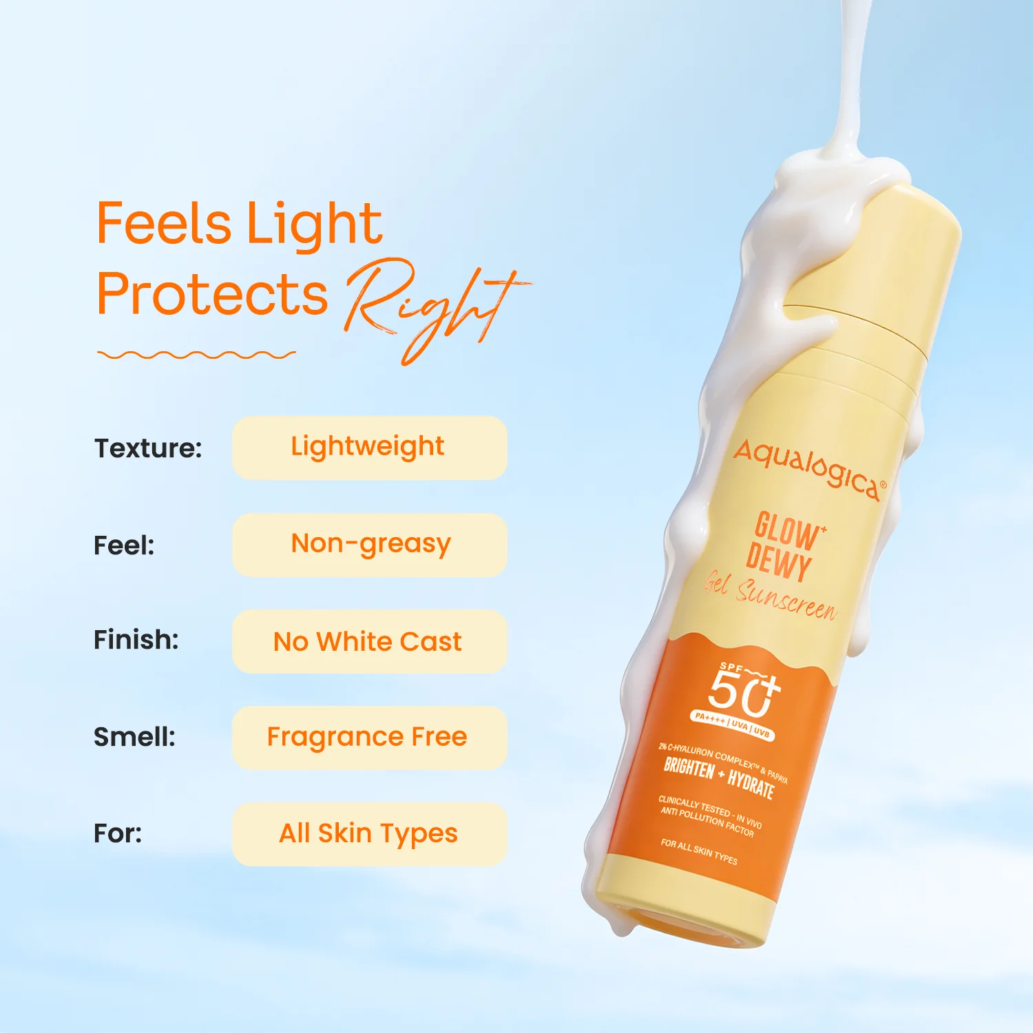 Glow+ Dewy Gel Sunscreen In-Vivo Tested SPF 50+ PA++++ with Papaya & Vitamin C - 50g (Pack of 2) - Image 9
