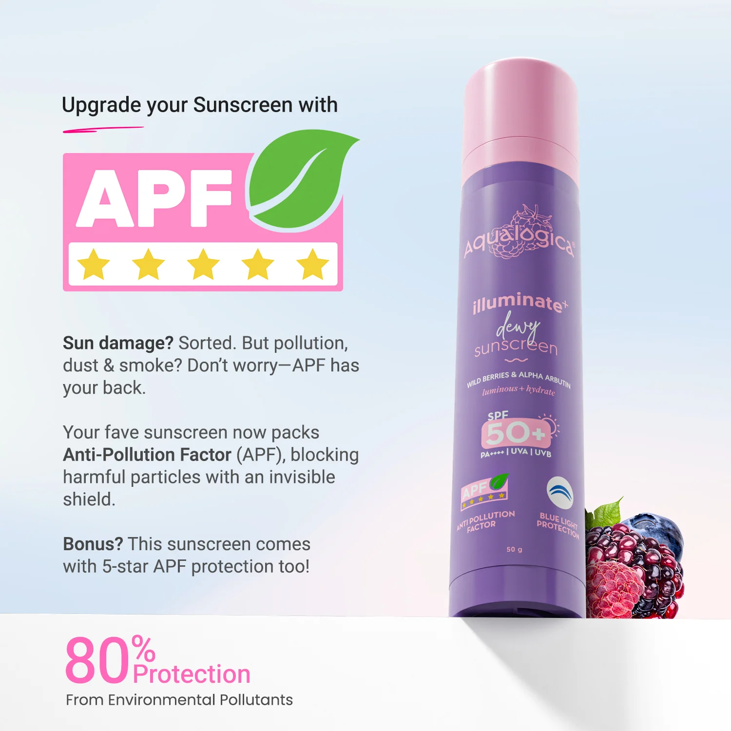 Illuminate+ Dewy Gel Sunscreen SPF 50+ PA++++  with 2% Arbutin-Hyaluron Complex™ & Wild Berries - 50g(Pack of 2) - Image 5
