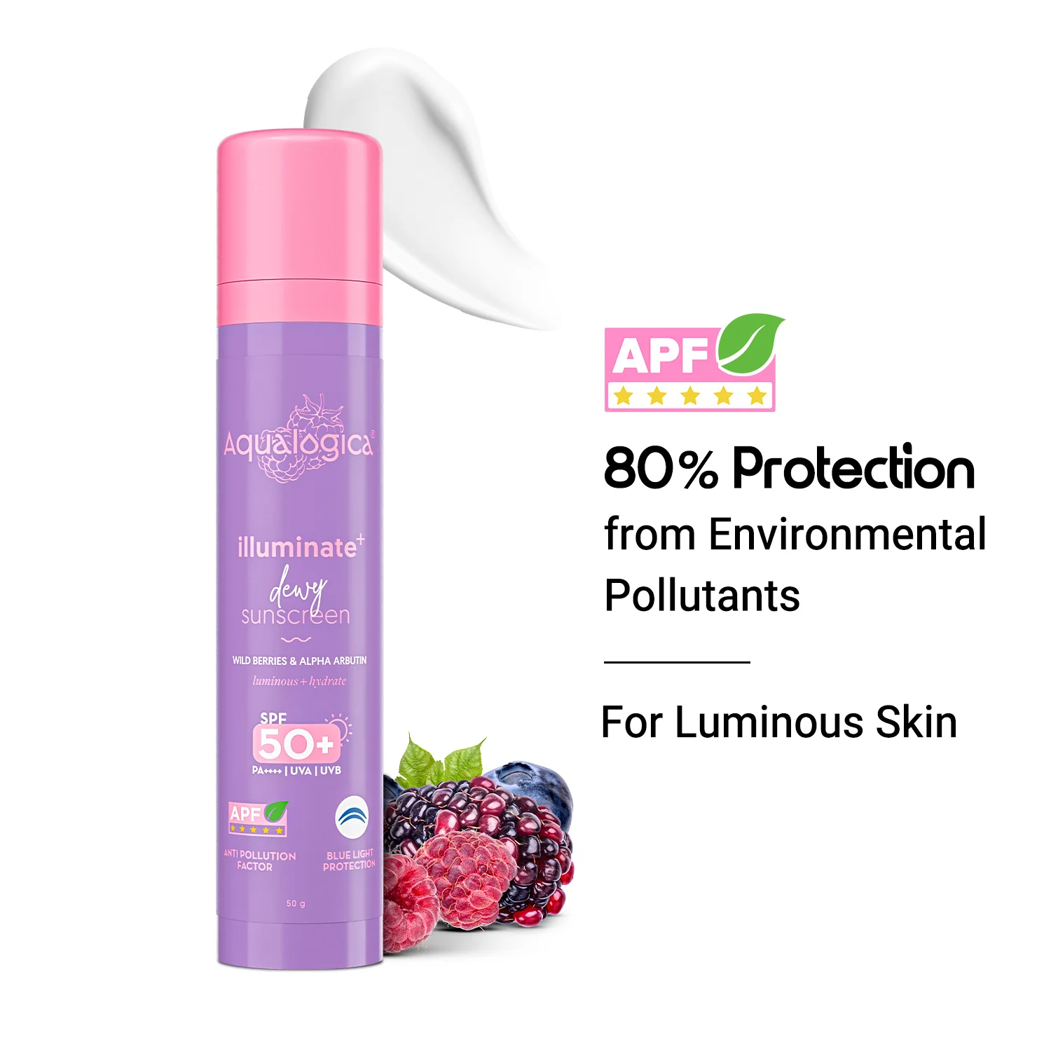 Illuminate+ Dewy Gel Sunscreen SPF 50+ PA++++  with 2% Arbutin-Hyaluron Complex™ & Wild Berries - 50g(Pack of 2) - Image 9