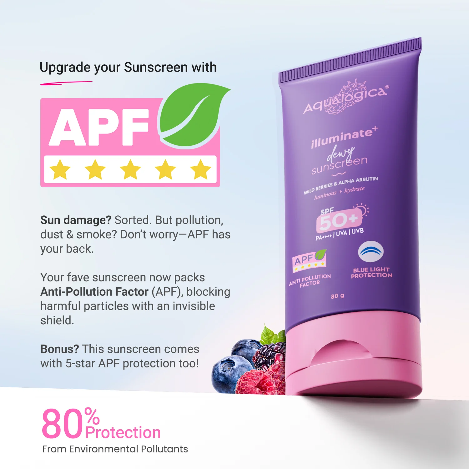 Illuminate+ Dewy Sunscreen In-Vivo Tested SPF 50+ PA++++ with Wild Berries & Alpha Arbutin - 80 g(Pack of 2) - Image 6