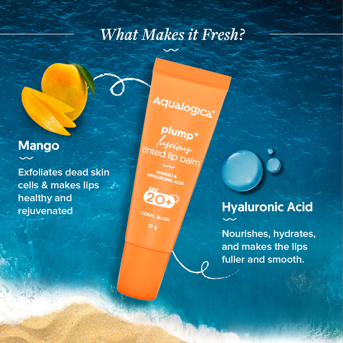 Coral Slush Plump+ Luscious Tinted SPF 20+ Lip Balm with Mango & Hyaluronic Acid - 10g - Image 5