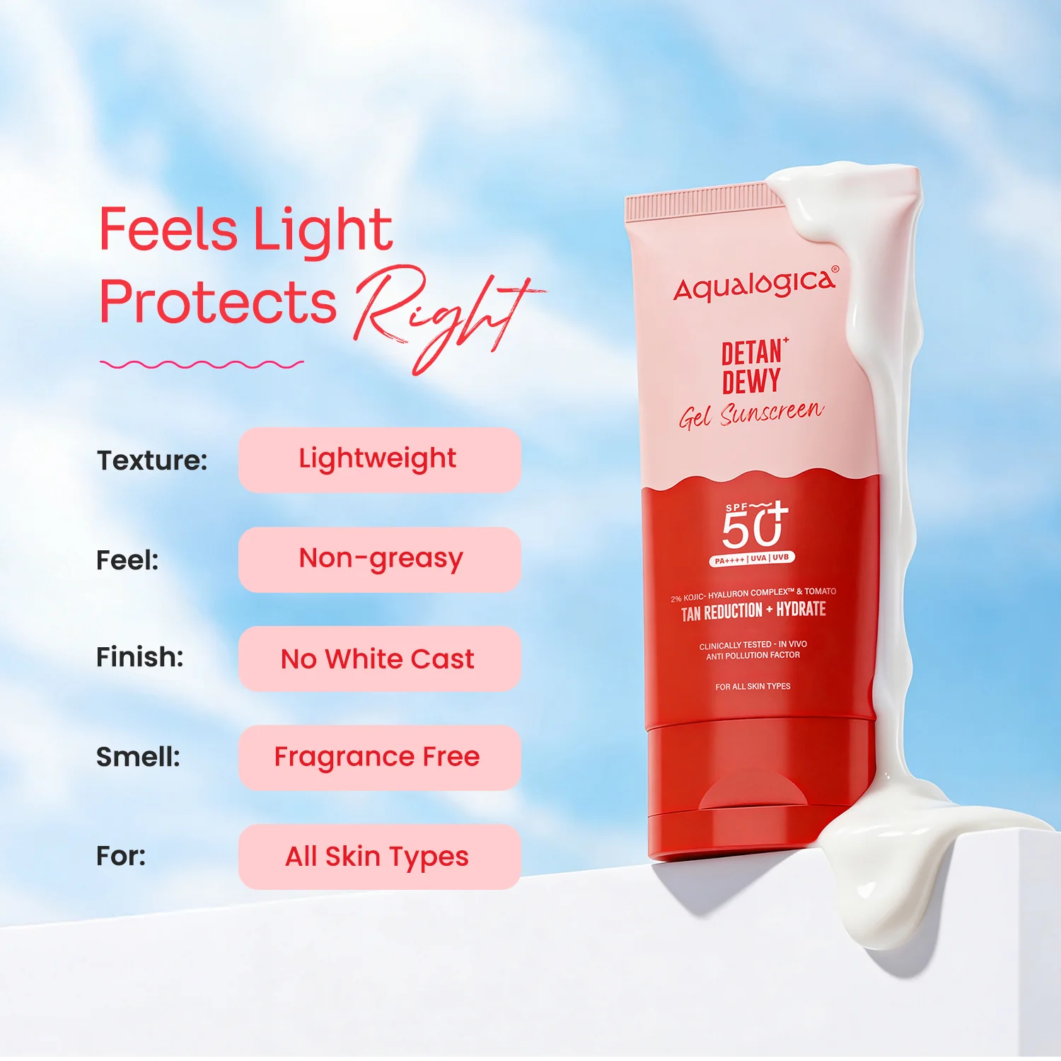 Detan+ Dewy Gel Sunscreen SPF 50+ PA++++  with 2% Kojic-Hyaluron Complex™ & Wild Berries - 80g - Image 10