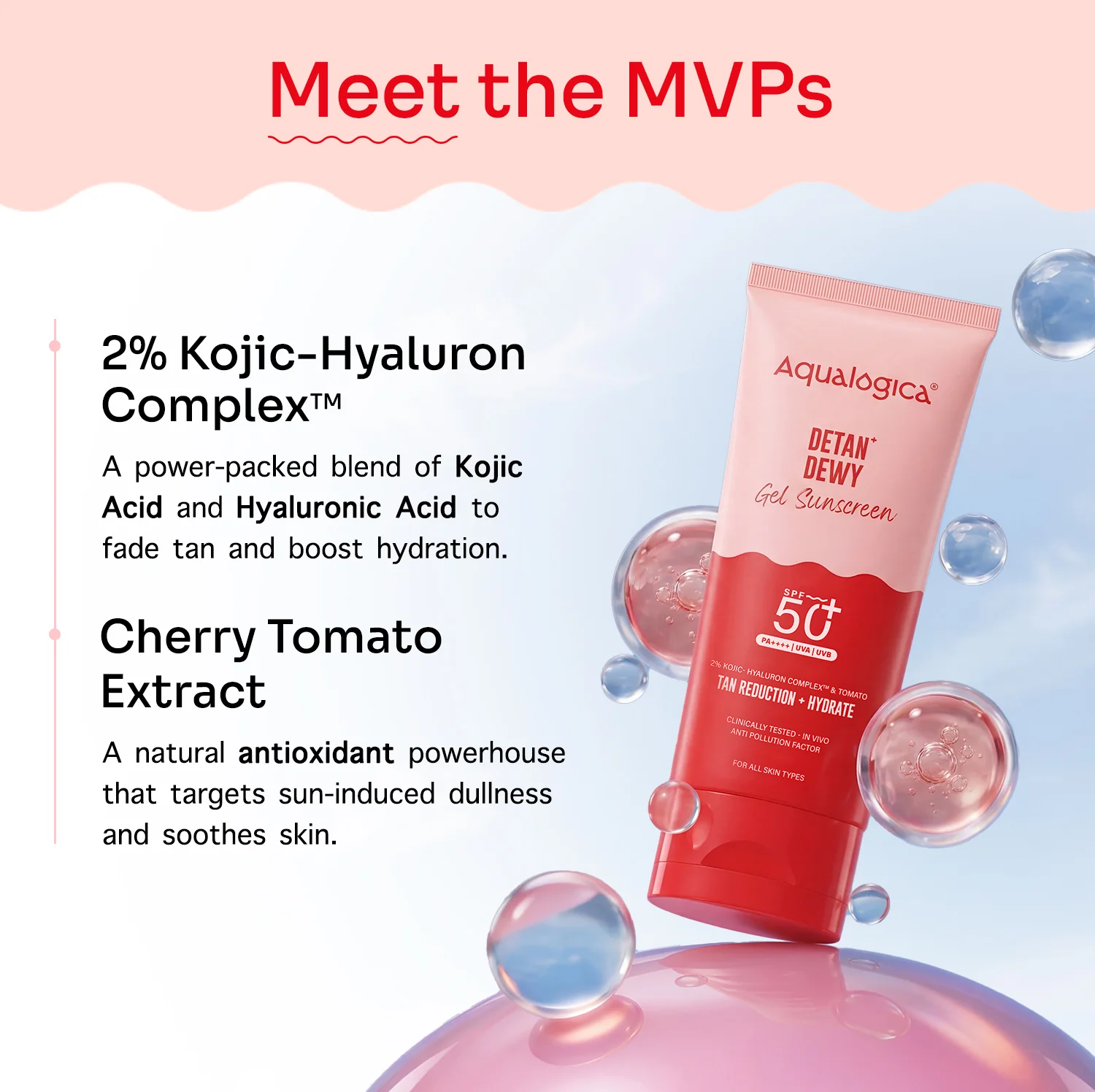 Detan+ Dewy Gel Sunscreen SPF 50+ PA++++  with 2% Kojic-Hyaluron Complex™ & Wild Berries - 80g - Image 4