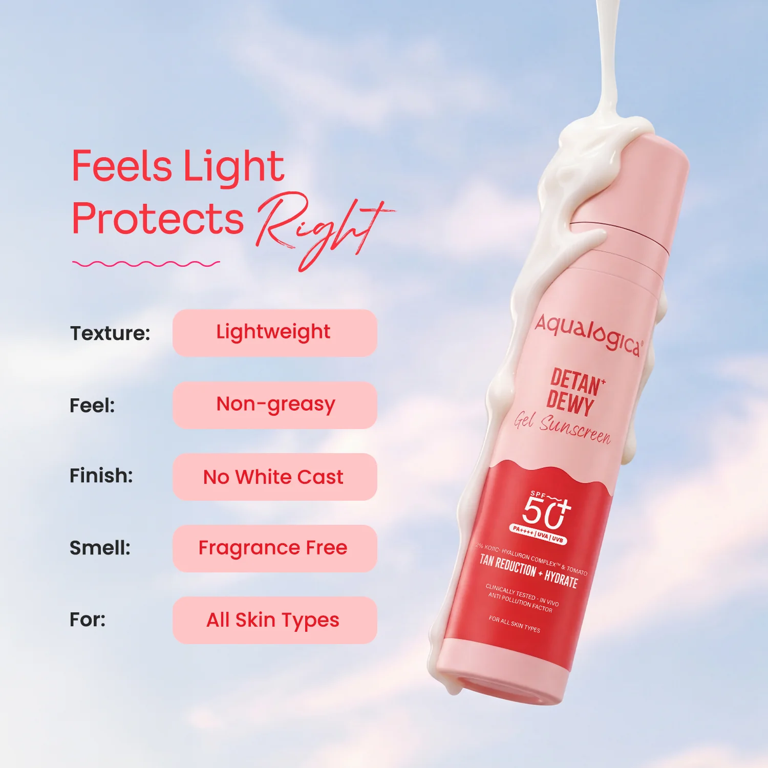 Detan+ Dewy Gel Sunscreen SPF 50+ PA++++  with 2% Kojic-Hyaluron Complex™ & Wild Berries - 50 g - Image 10