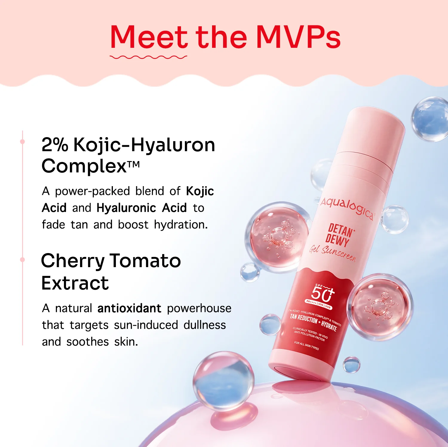 Detan+ Dewy Gel Sunscreen SPF 50+ PA++++  with 2% Kojic-Hyaluron Complex™ & Wild Berries - 50 g - Image 4