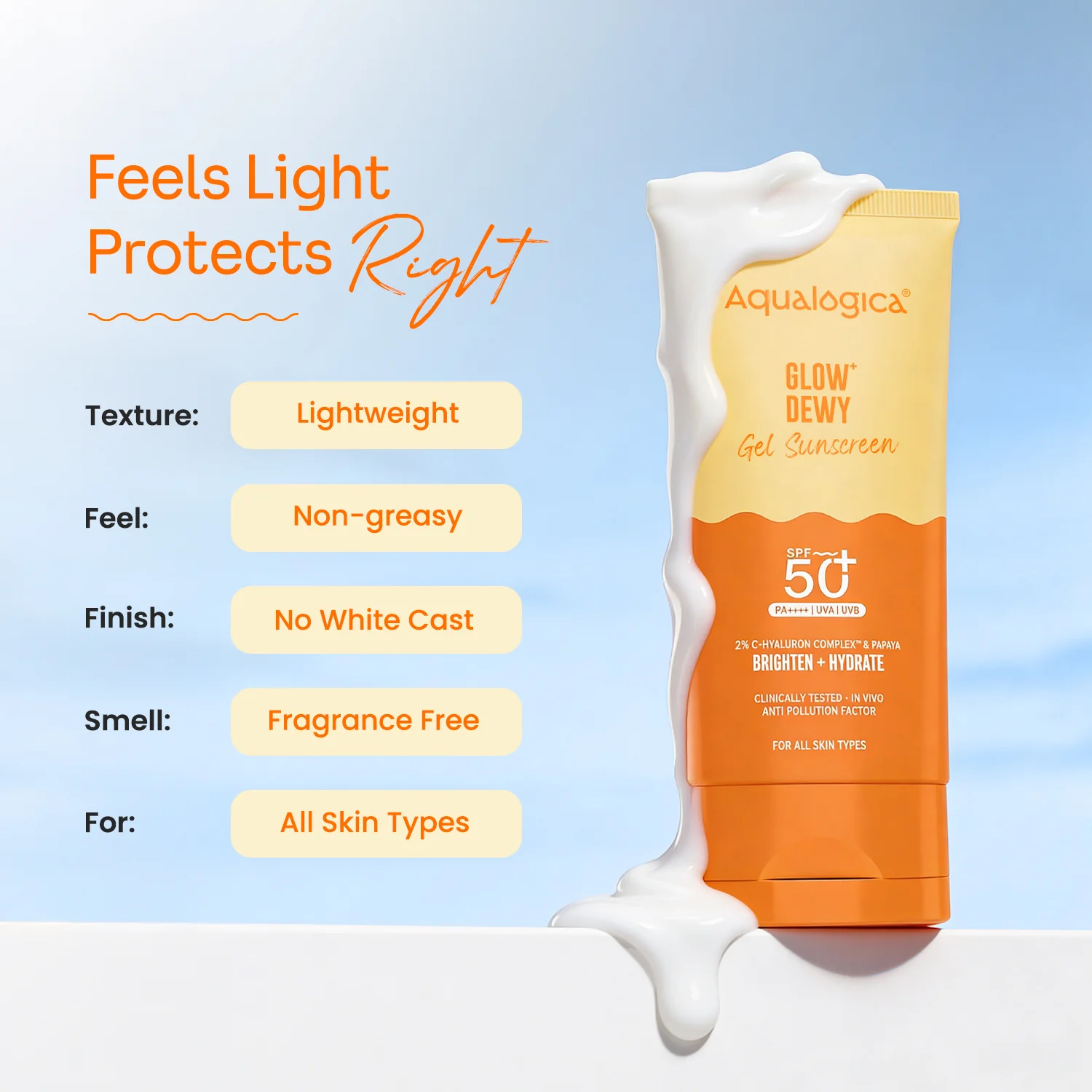 Glow+ Dewy Gel Sunscreen In-Vivo Tested SPF 50+ PA++++ with Papaya & Vitamin C - 80g (Pack of 2) - Image 7