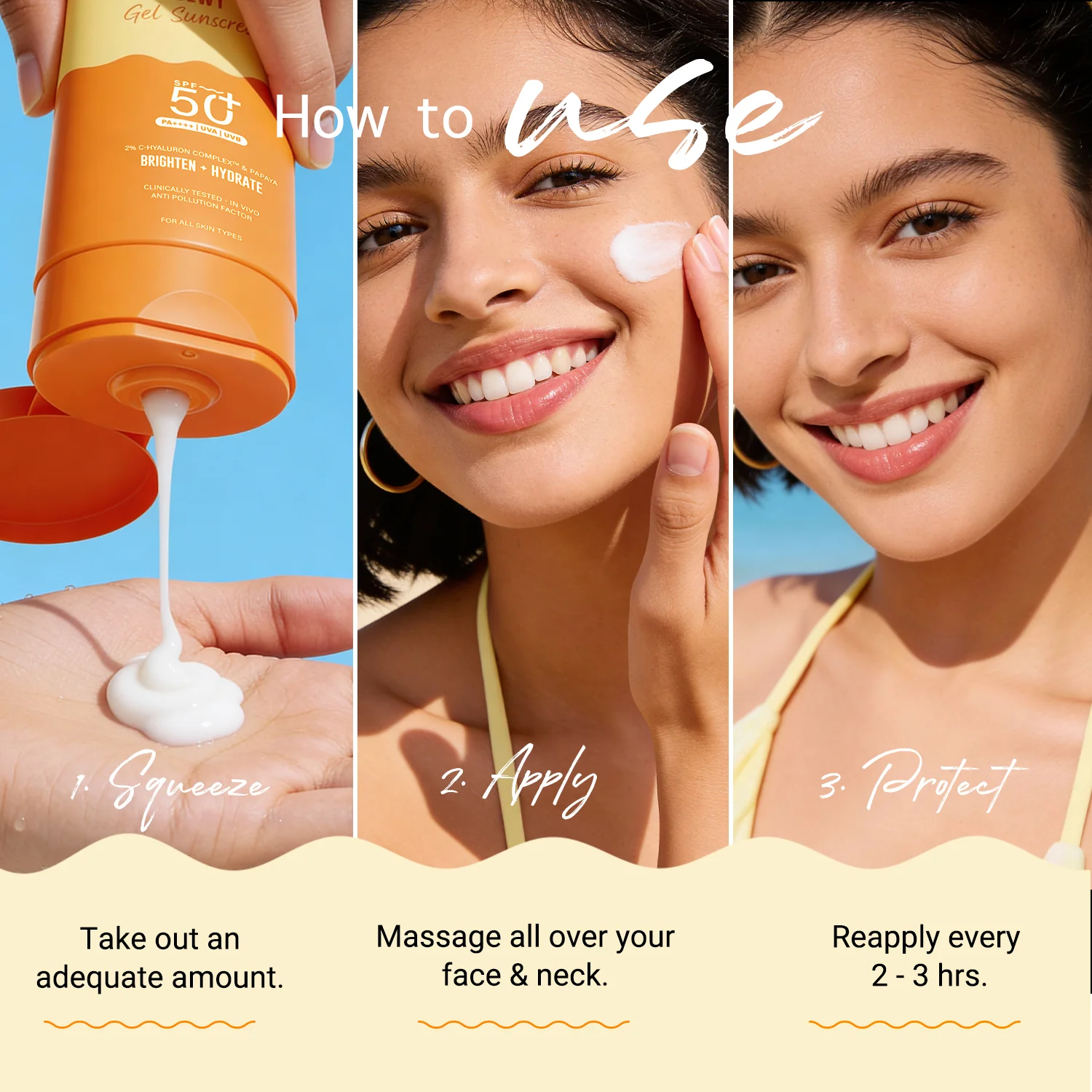 Glow+ Dewy Gel Sunscreen In-Vivo Tested SPF 50+ PA++++ with Papaya & Vitamin C - 80g (Pack of 2) - Image 8